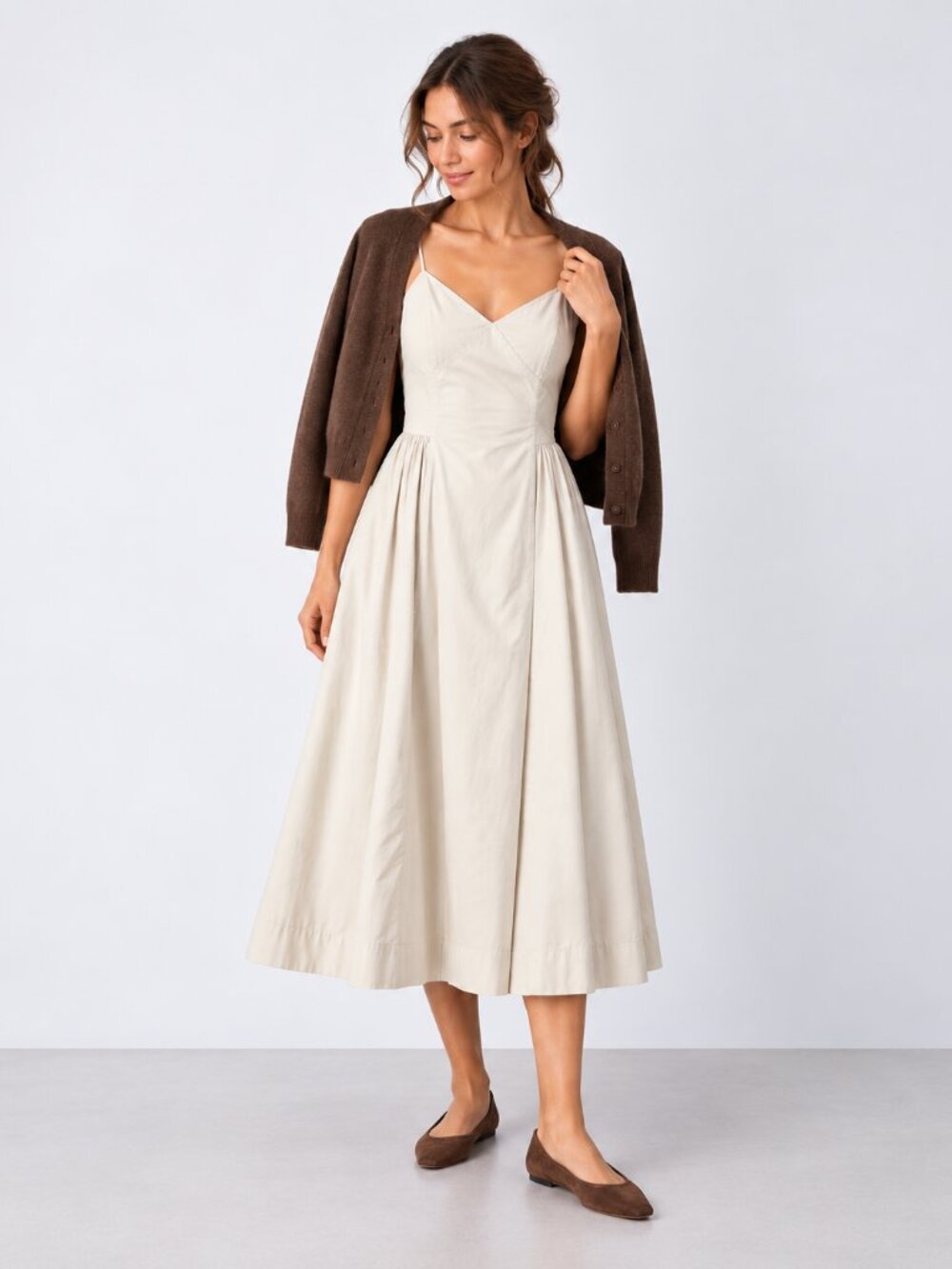 Aritzia Wilfred Taupe Technique Cami Dress Cotton Poplin Maxi Dress 2 NWT
